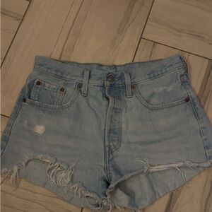 Levi's Light Blue Frayed Denim Shorts